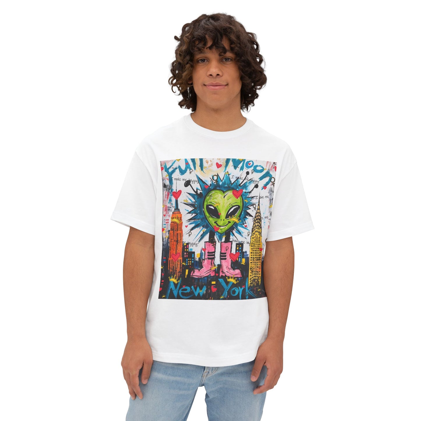 New York City Alien love heart unisex Tee, Fun Graphic T-Shirt, Unisex Oversized Boxy Shirt, Casual Streetwear, Perfect Gift for NYC Lovers