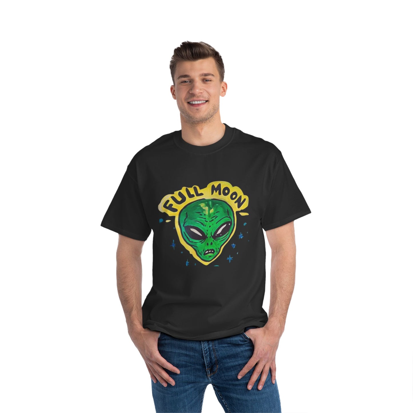 Full Moon Alien Tee, Fun Graphic T-Shirt, Space Lover Gift, Casual Outfit, Halloween Apparel, Unisex Short-Sleeve Shirt