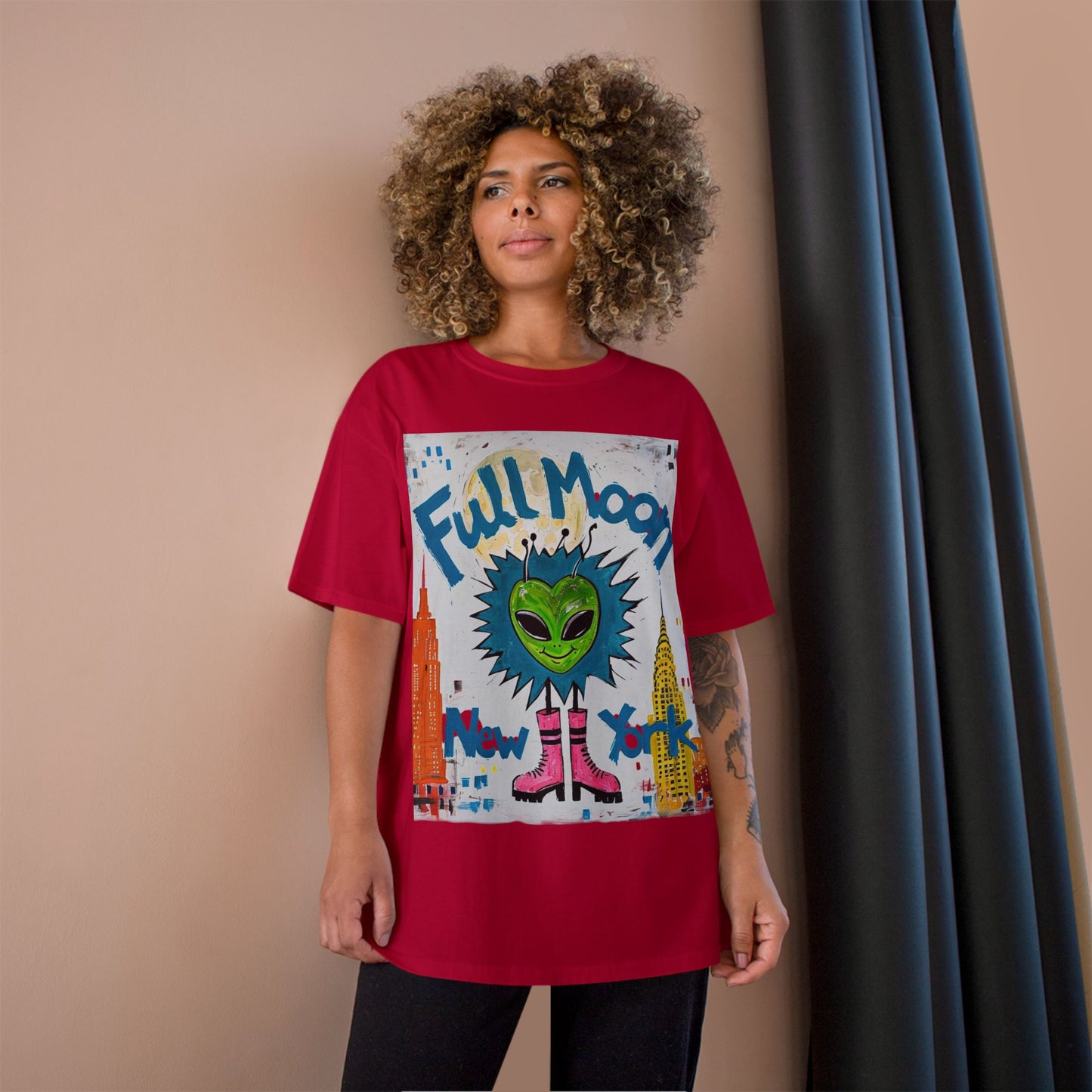 Moonlit New York Champion T-Shirt, Full Moon Tee, White Lotus Inspired Clothing, Unisex Graphic Shirt