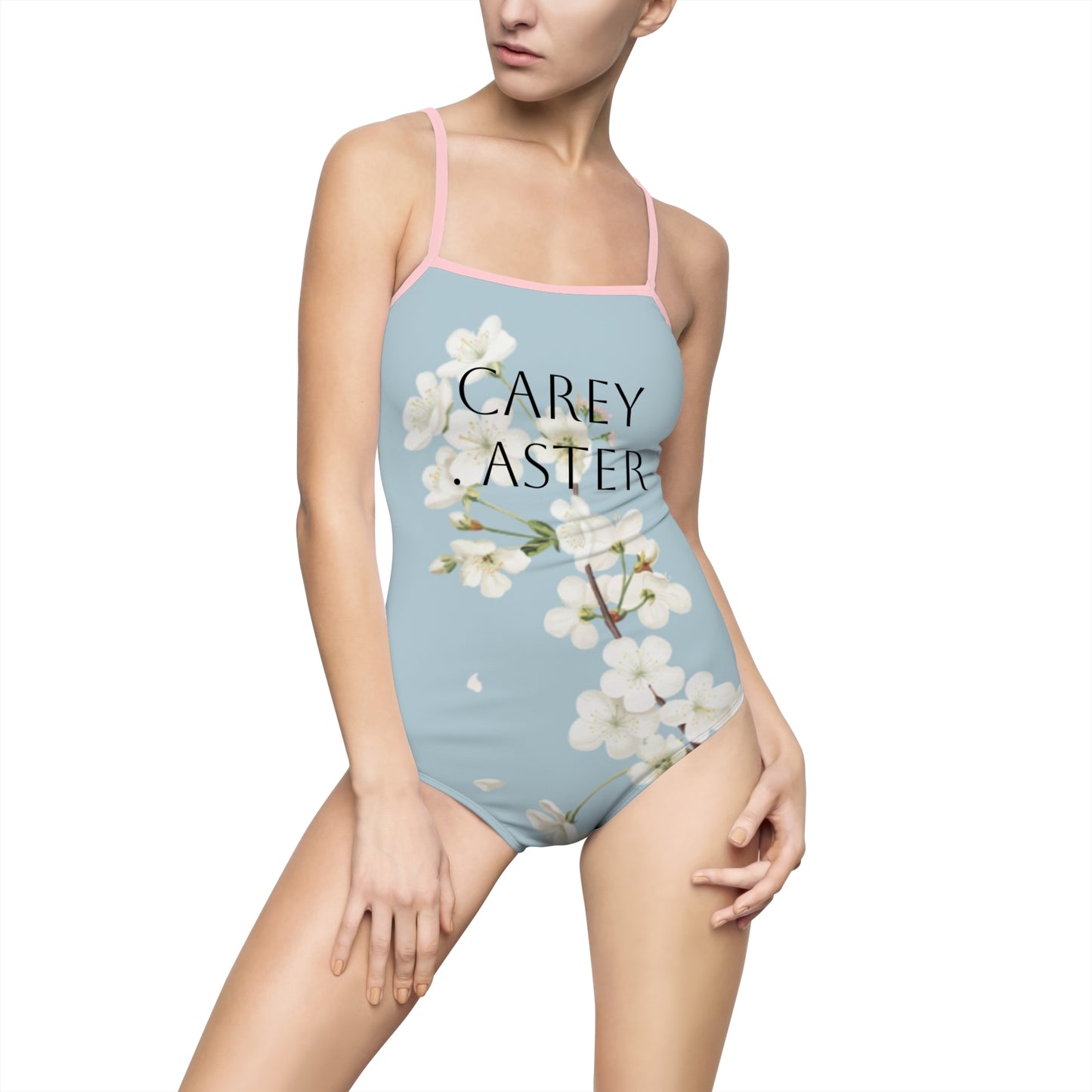 She burns bright, Carey aster pastel blue floral swimsuit