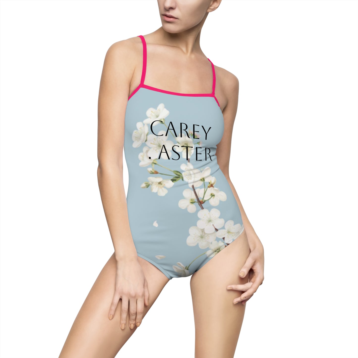 She burns bright, Carey aster pastel blue floral swimsuit