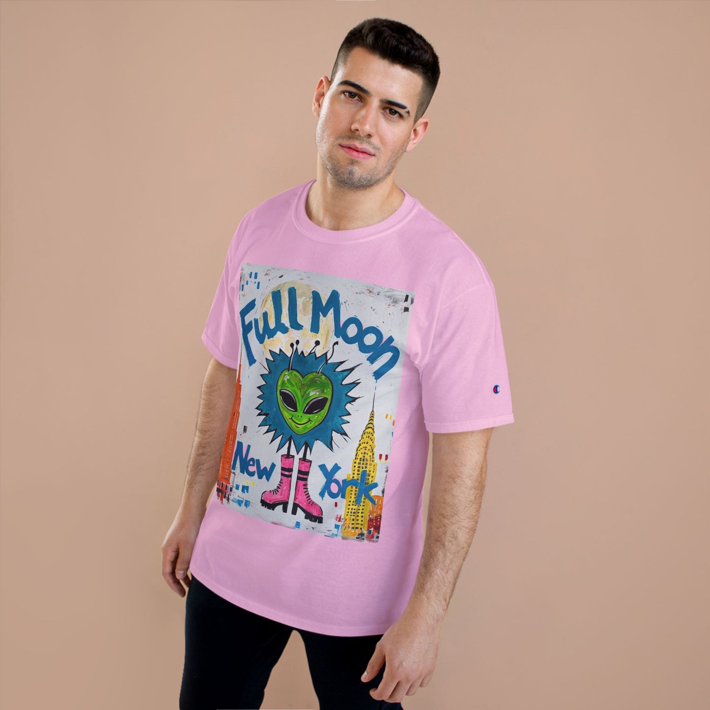 Moonlit New York Champion T-Shirt, Full Moon Tee, White Lotus Inspired Clothing, Unisex Graphic Shirt