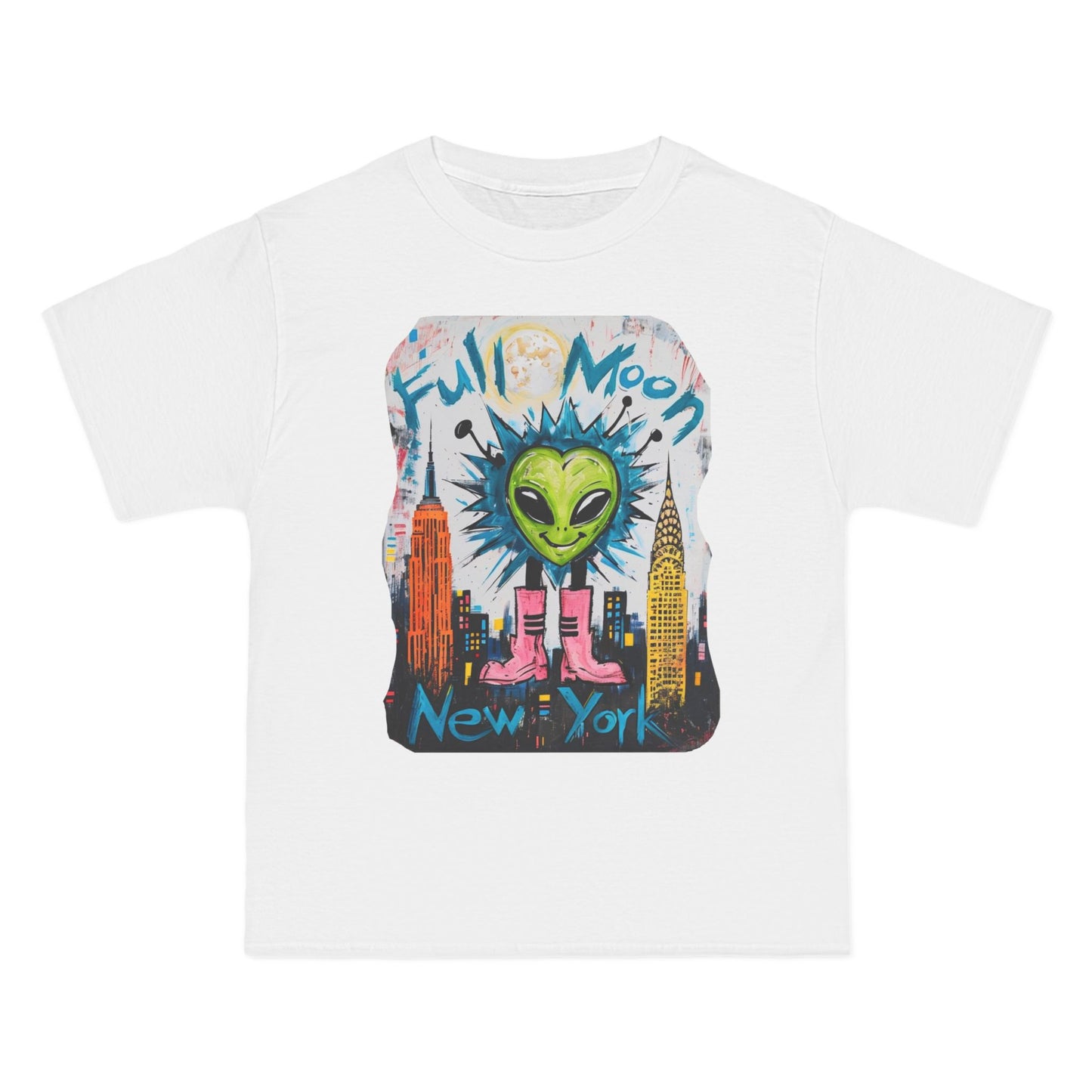 Full Moon Alien Short-Sleeve T-Shirt, Fun Graphic Tee, Retro NYC Vibe, Gift for Space Lovers, Festival Wear, Summer Apparel