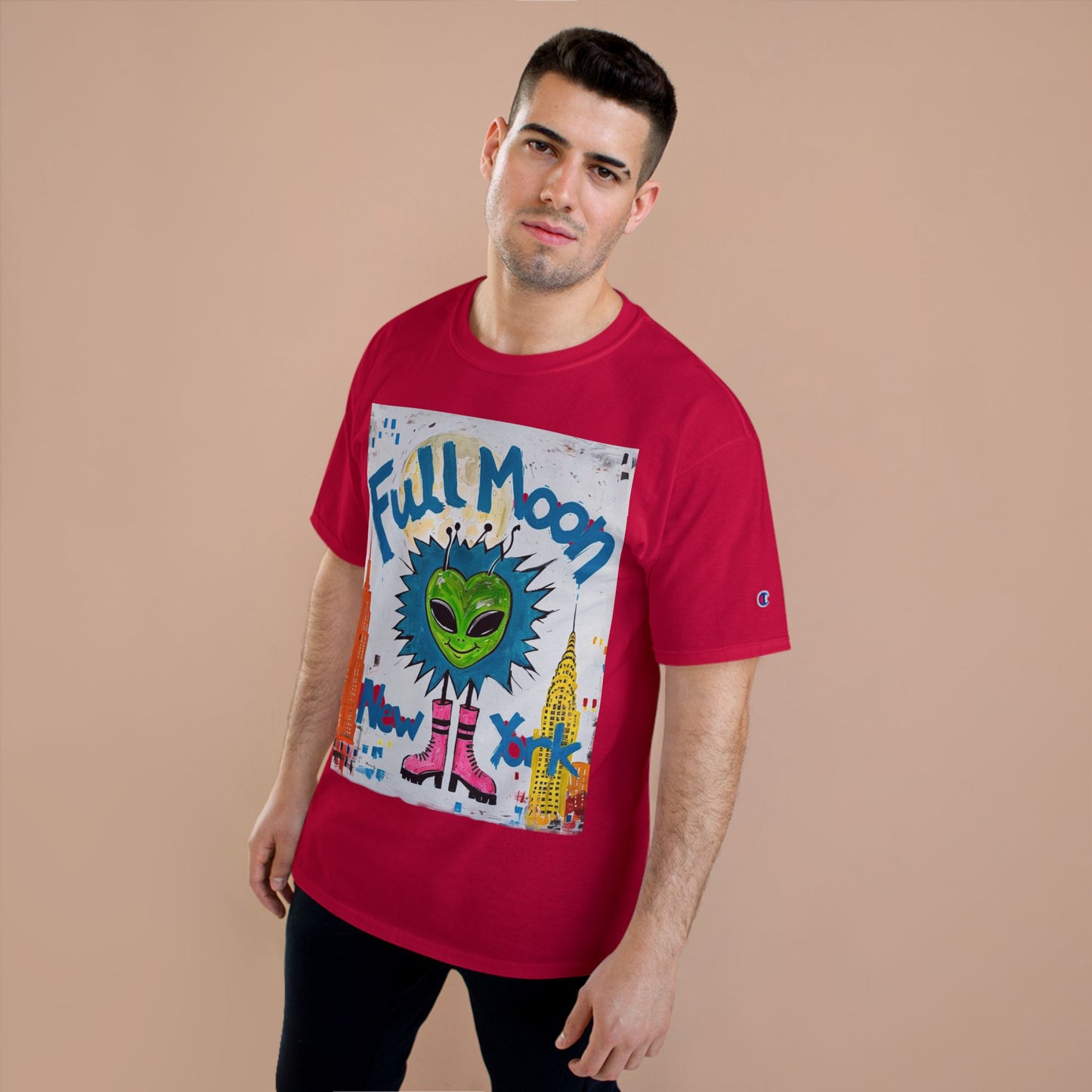 Moonlit New York Champion T-Shirt, Full Moon Tee, White Lotus Inspired Clothing, Unisex Graphic Shirt