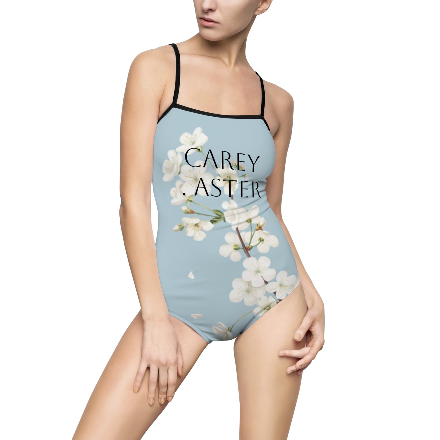 She burns bright, Carey aster pastel blue floral swimsuit