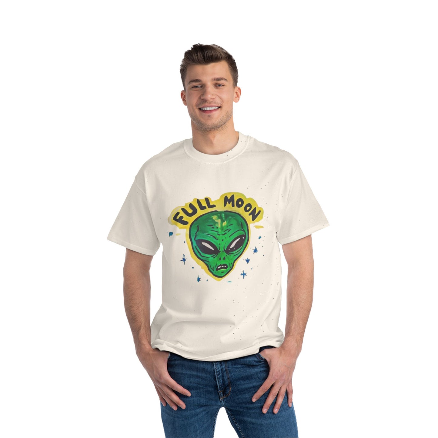 Full Moon Alien Tee, Fun Graphic T-Shirt, Space Lover Gift, Casual Outfit, Halloween Apparel, Unisex Short-Sleeve Shirt