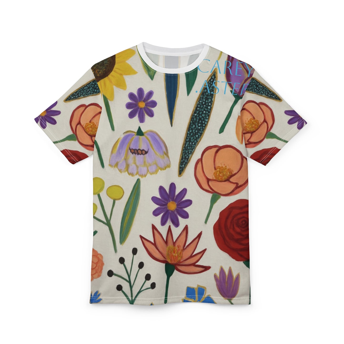 Carey Aster flowers Unisex Cut & Sew Tee, Colorful Summer Shirt, Gift for Her, Unisex Casual Wear, Pride Apparel, Festival T-Shirt