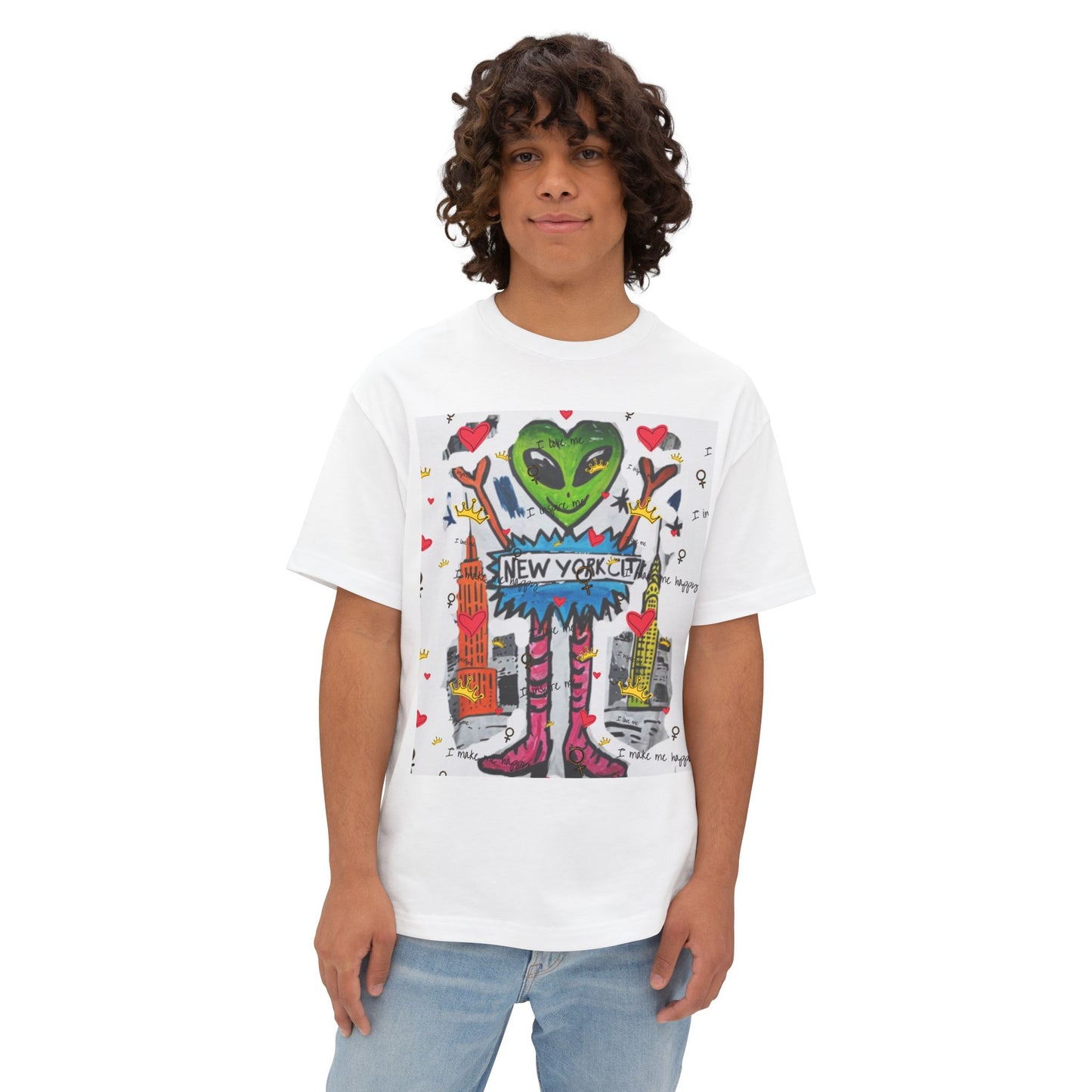 New York City Alien love heart unisex Tee, Fun Graphic T-Shirt, Unisex Oversized Boxy Shirt, Casual Streetwear, Perfect Gift for NYC Lovers