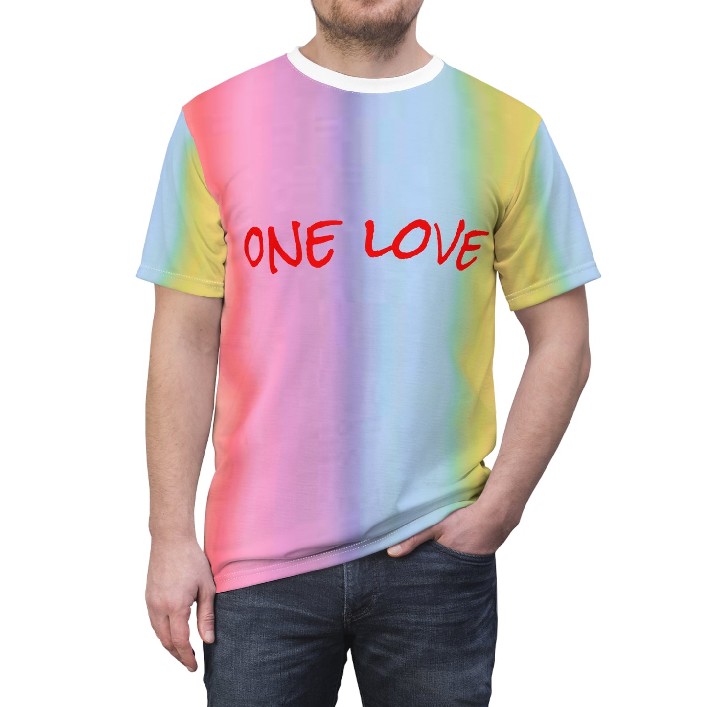 Carey Aster rainbow one love Unisex Cut & Sew Tee