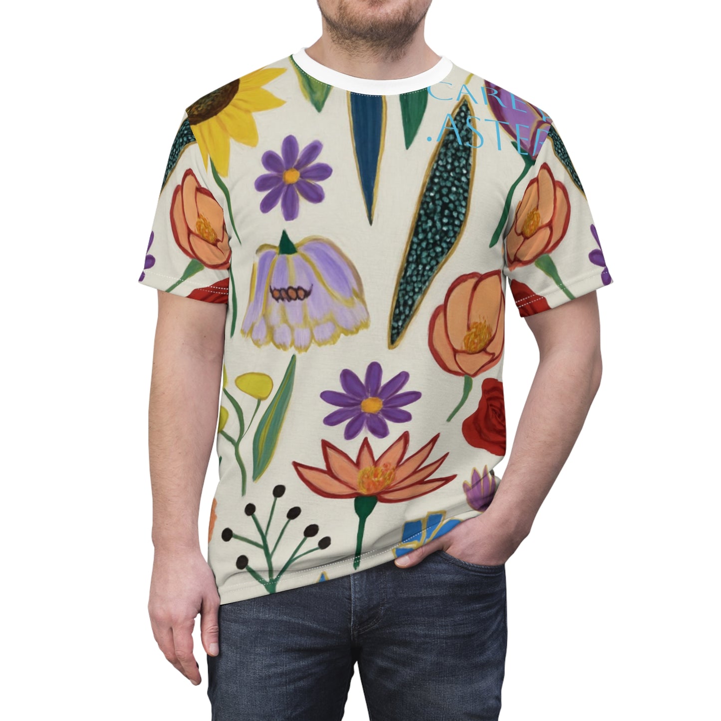 Carey Aster flowers Unisex Cut & Sew Tee, Colorful Summer Shirt, Gift for Her, Unisex Casual Wear, Pride Apparel, Festival T-Shirt