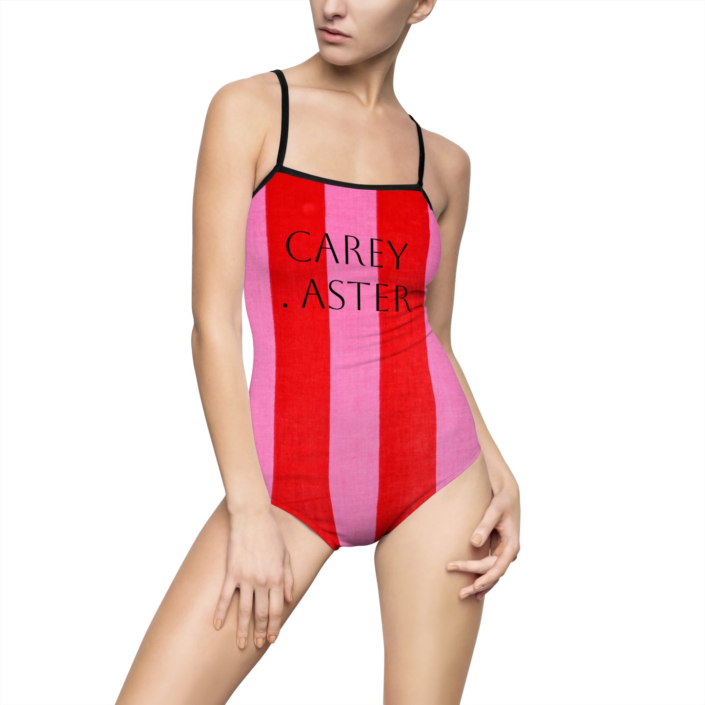 Carey Aster Pink and Red Striped One-piece Swimsuit - Women's Swimwear, Summer Beachwear, Bathing Suit, Poolside Apparel, Stylish Swim