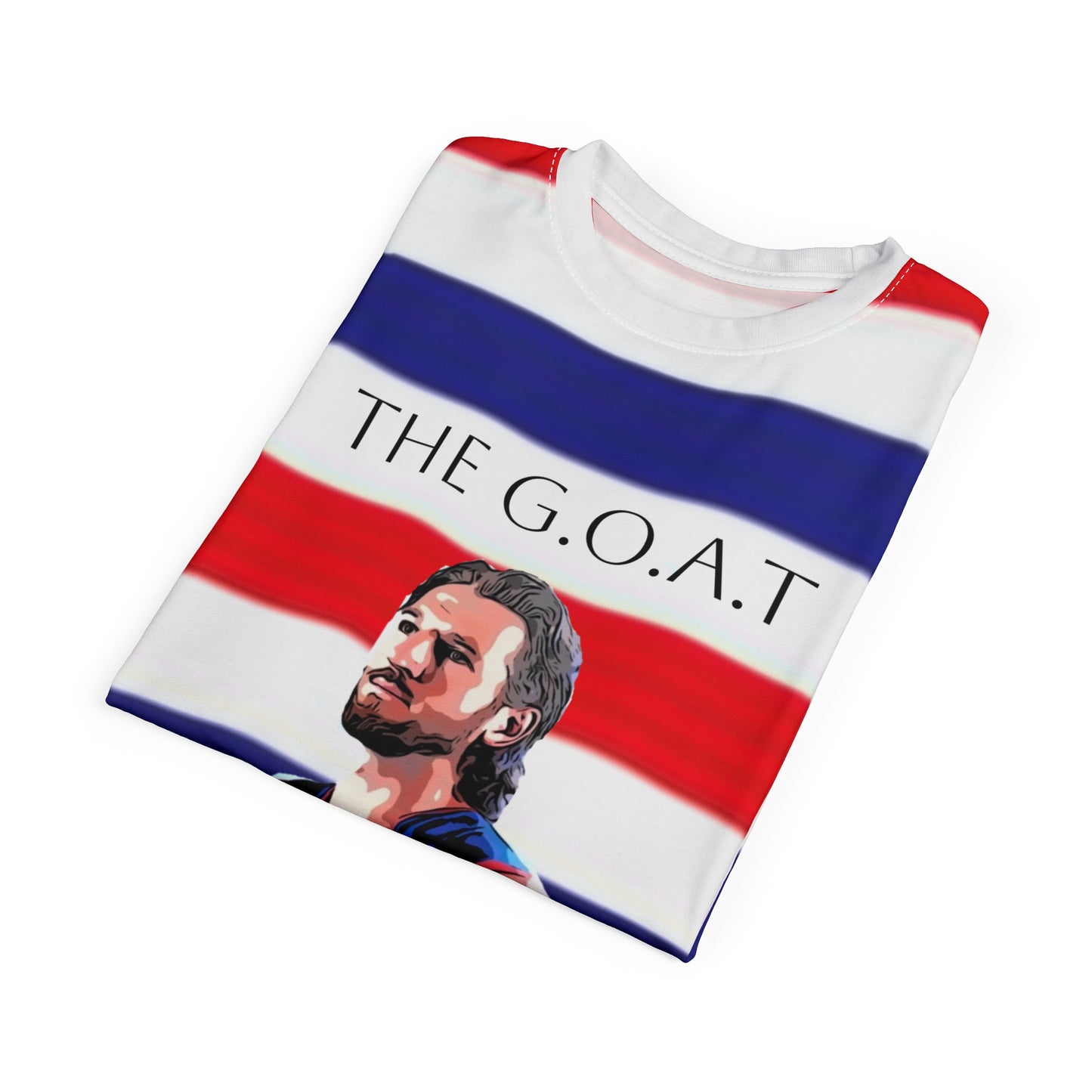 Marcus Bontimpelli the G.O.A.T blue, red and white stripe unisex tee, Western Bulldogs