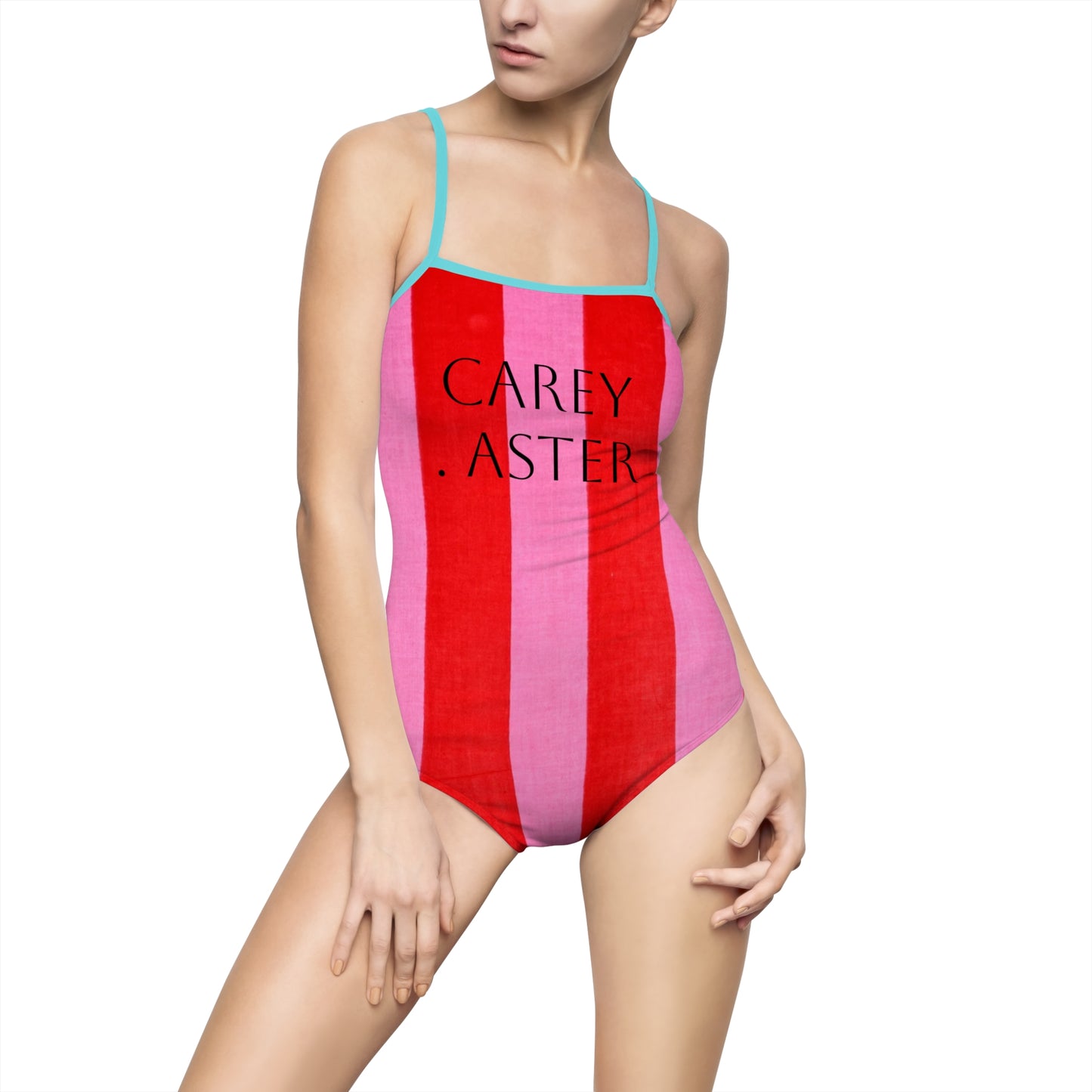 Carey Aster Pink and Red Striped One-piece Swimsuit - Women's Swimwear, Summer Beachwear, Bathing Suit, Poolside Apparel, Stylish Swim
