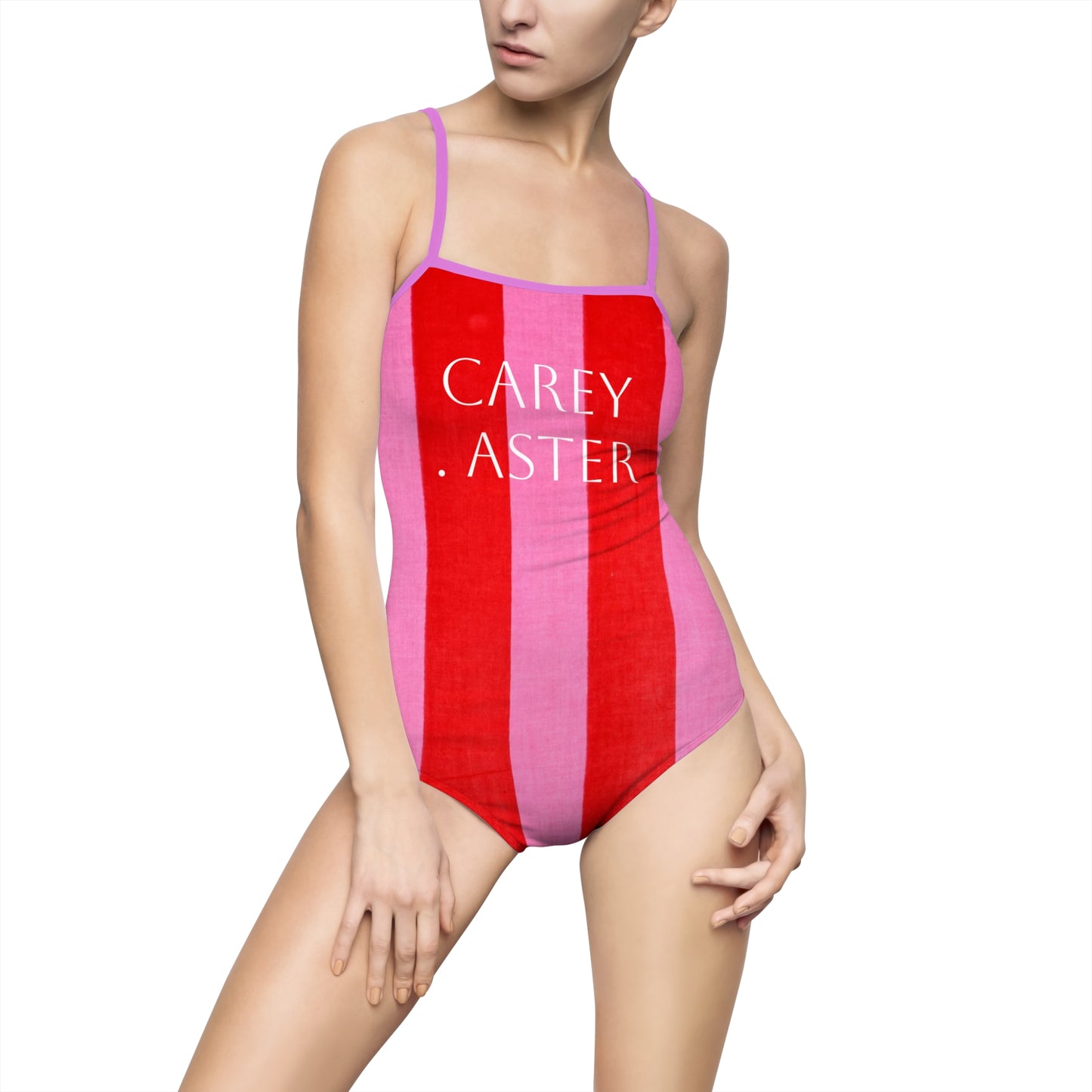 Carey Aster Pink and Red Striped One-piece Swimsuit - Women's Swimwear, Summer Beachwear, Bathing Suit, Poolside Apparel, Stylish Swim