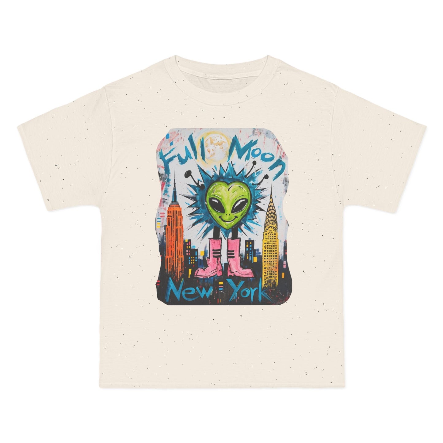 Full Moon Alien Short-Sleeve T-Shirt, Fun Graphic Tee, Retro NYC Vibe, Gift for Space Lovers, Festival Wear, Summer Apparel