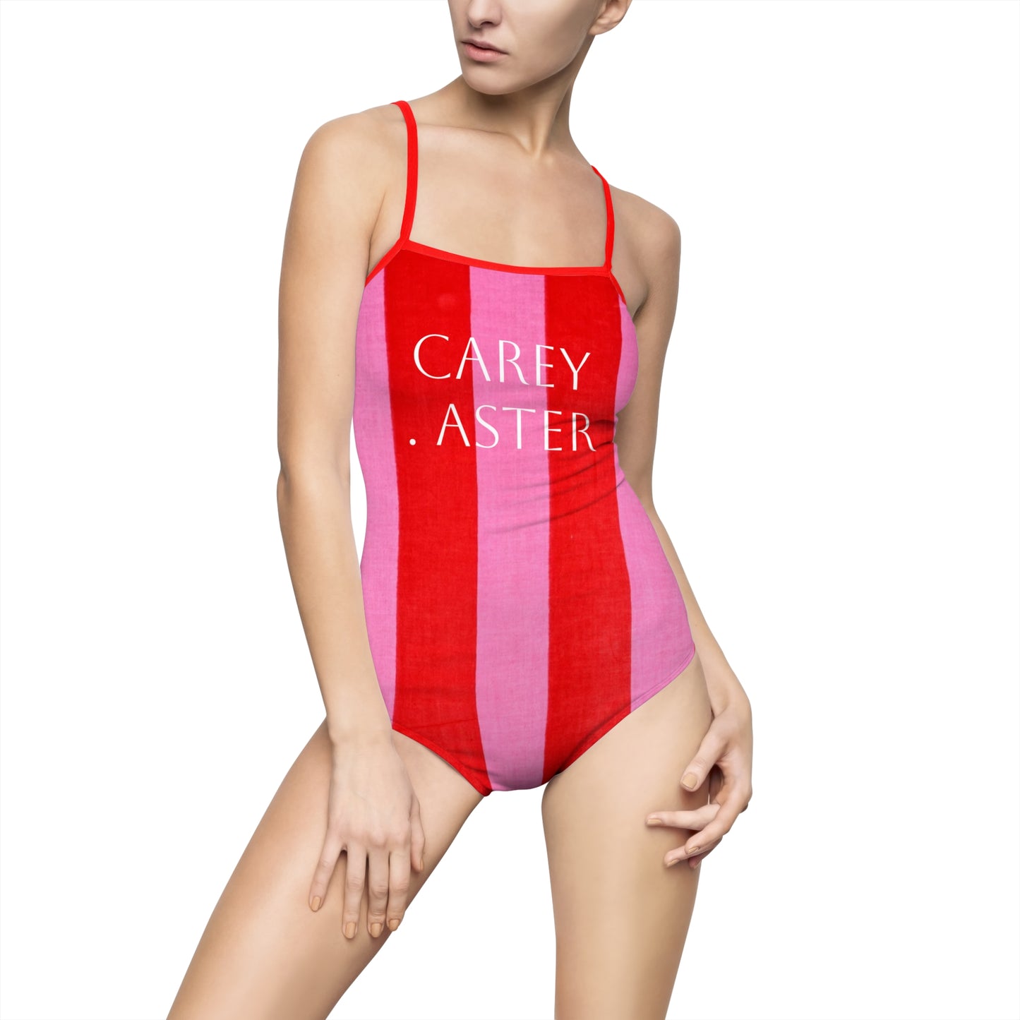 Carey Aster Pink and Red Striped One-piece Swimsuit - Women's Swimwear, Summer Beachwear, Bathing Suit, Poolside Apparel, Stylish Swim
