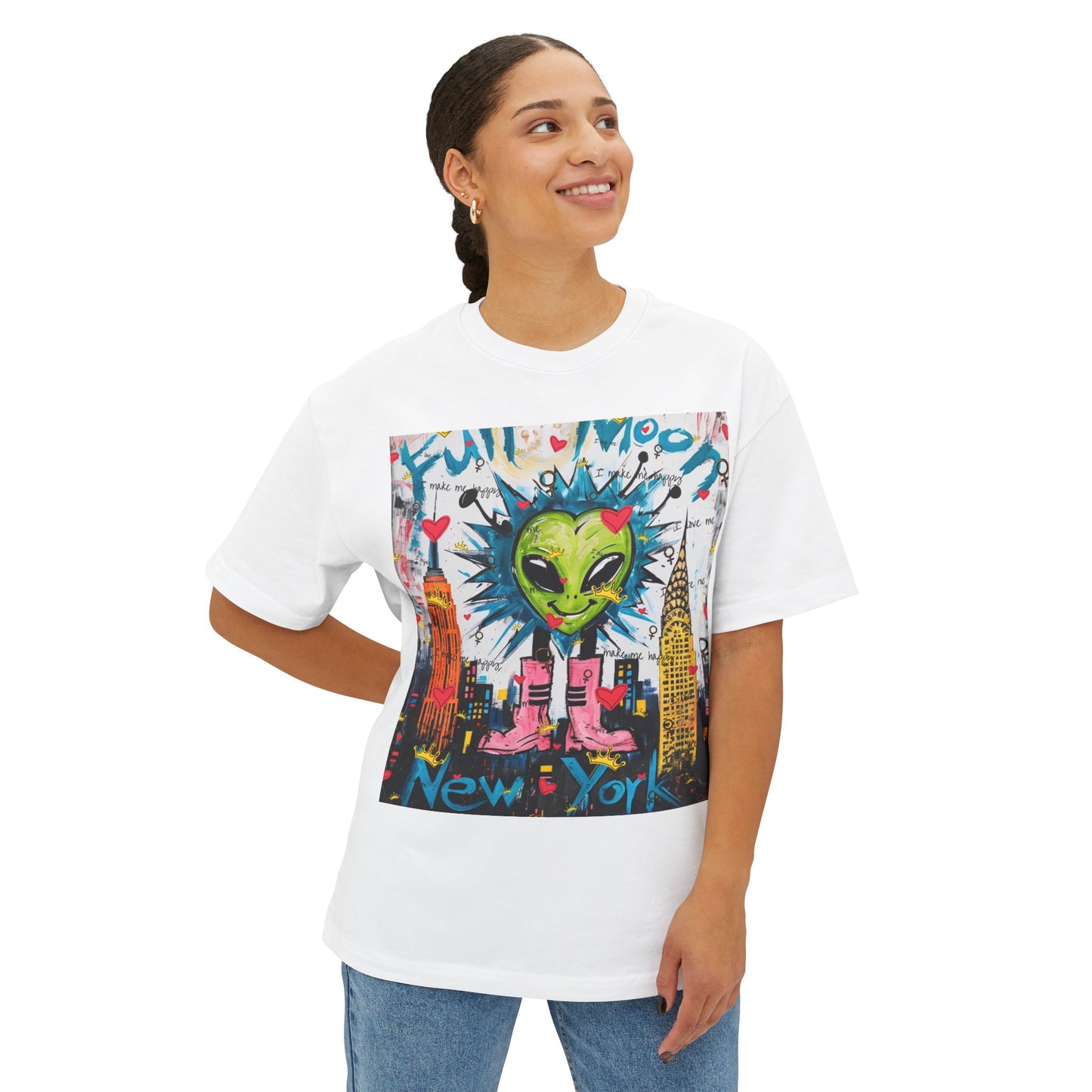 New York City Alien love heart unisex Tee, Fun Graphic T-Shirt, Unisex Oversized Boxy Shirt, Casual Streetwear, Perfect Gift for NYC Lovers