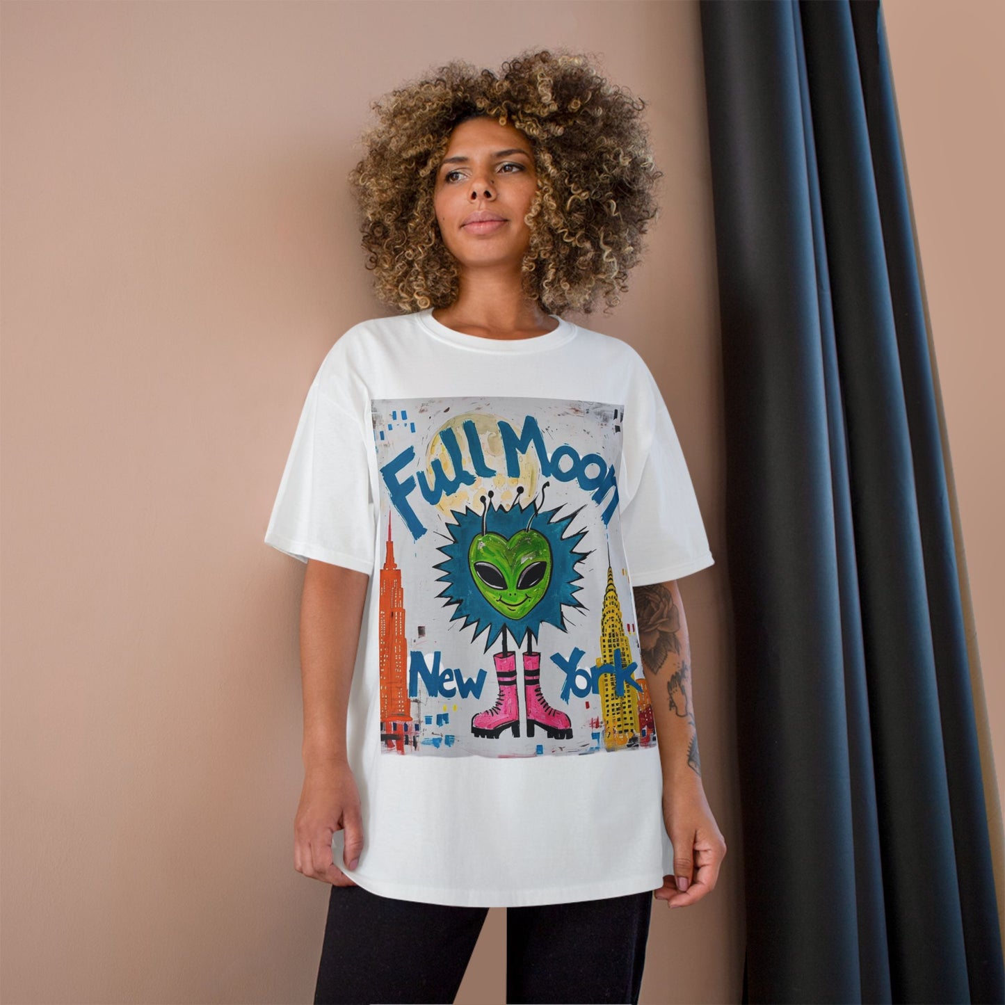 Moonlit New York Champion T-Shirt, Full Moon Tee, White Lotus Inspired Clothing, Unisex Graphic Shirt