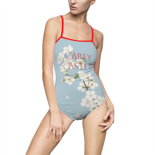 She burns bright, Carey aster pastel blue floral swimsuit