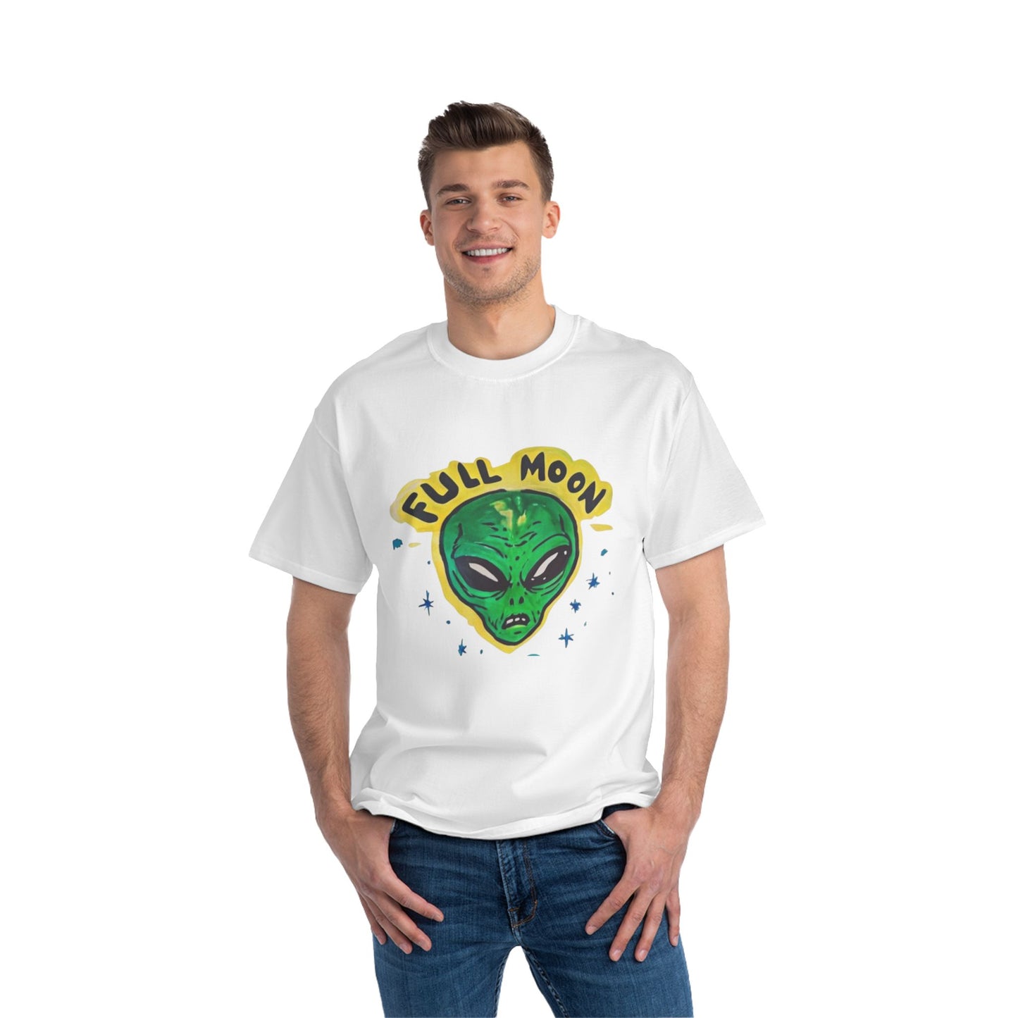 Full Moon Alien Tee, Fun Graphic T-Shirt, Space Lover Gift, Casual Outfit, Halloween Apparel, Unisex Short-Sleeve Shirt