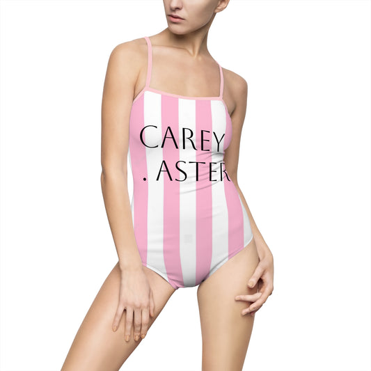 Carey aster pink and white stripes bathers