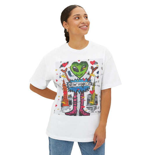 New York City Alien love heart unisex Tee, Fun Graphic T-Shirt, Unisex Oversized Boxy Shirt, Casual Streetwear, Perfect Gift for NYC Lovers