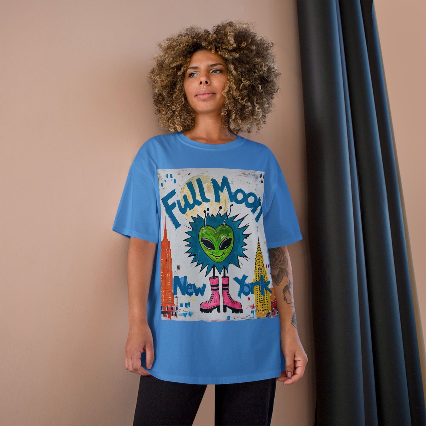 Moonlit New York Champion T-Shirt, Full Moon Tee, White Lotus Inspired Clothing, Unisex Graphic Shirt