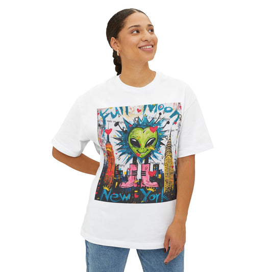 New York City Alien love heart unisex Tee, Fun Graphic T-Shirt, Unisex Oversized Boxy Shirt, Casual Streetwear, Perfect Gift for NYC Lovers