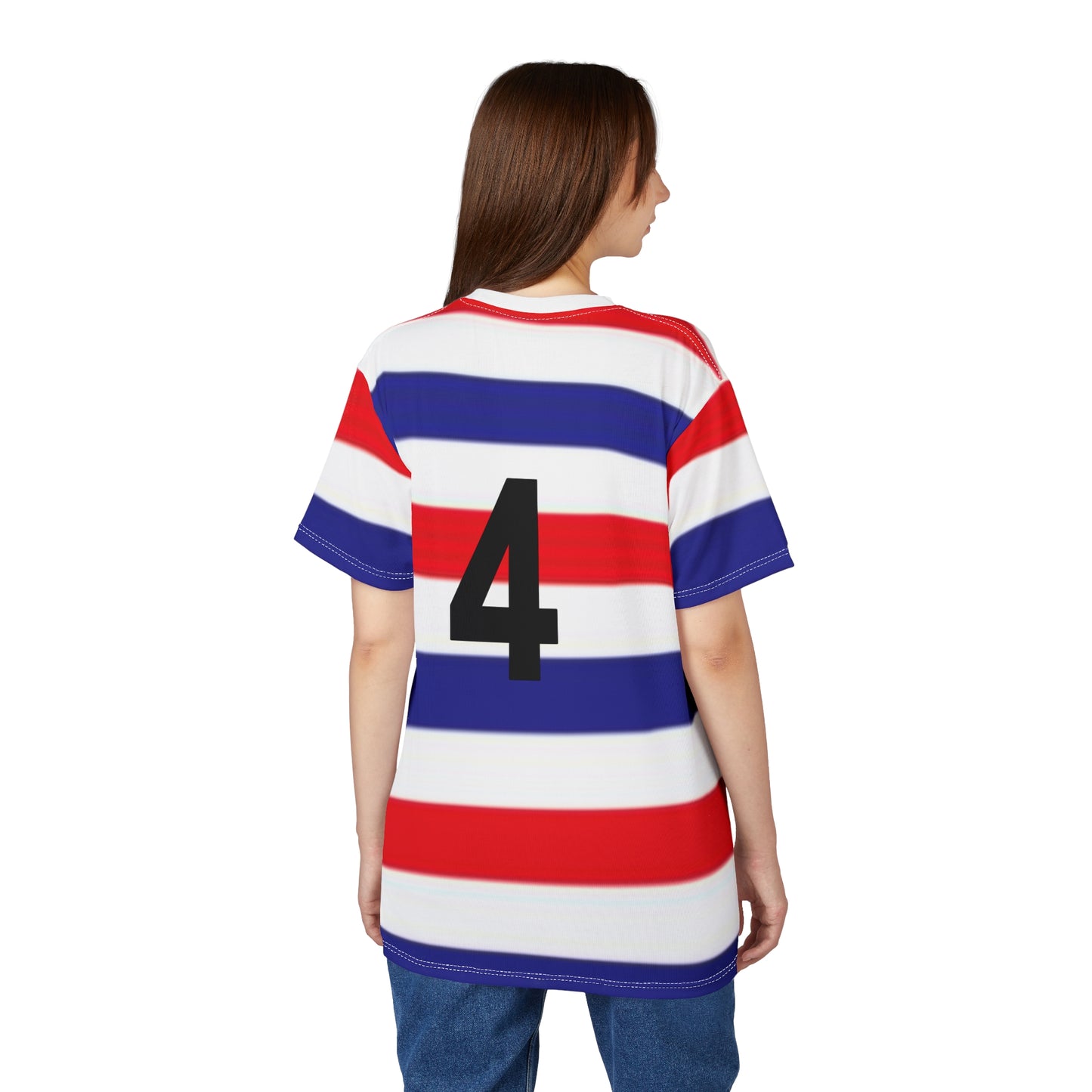 Marcus Bontimpelli the G.O.A.T blue, red and white stripe unisex tee, Western Bulldogs